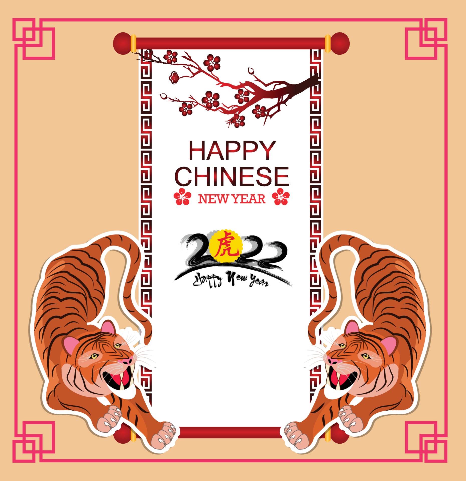 Happy Chinese New Year 22 Year Of The Tiger Lunar New Year Banner Design Template Vector Art At Vecteezy
