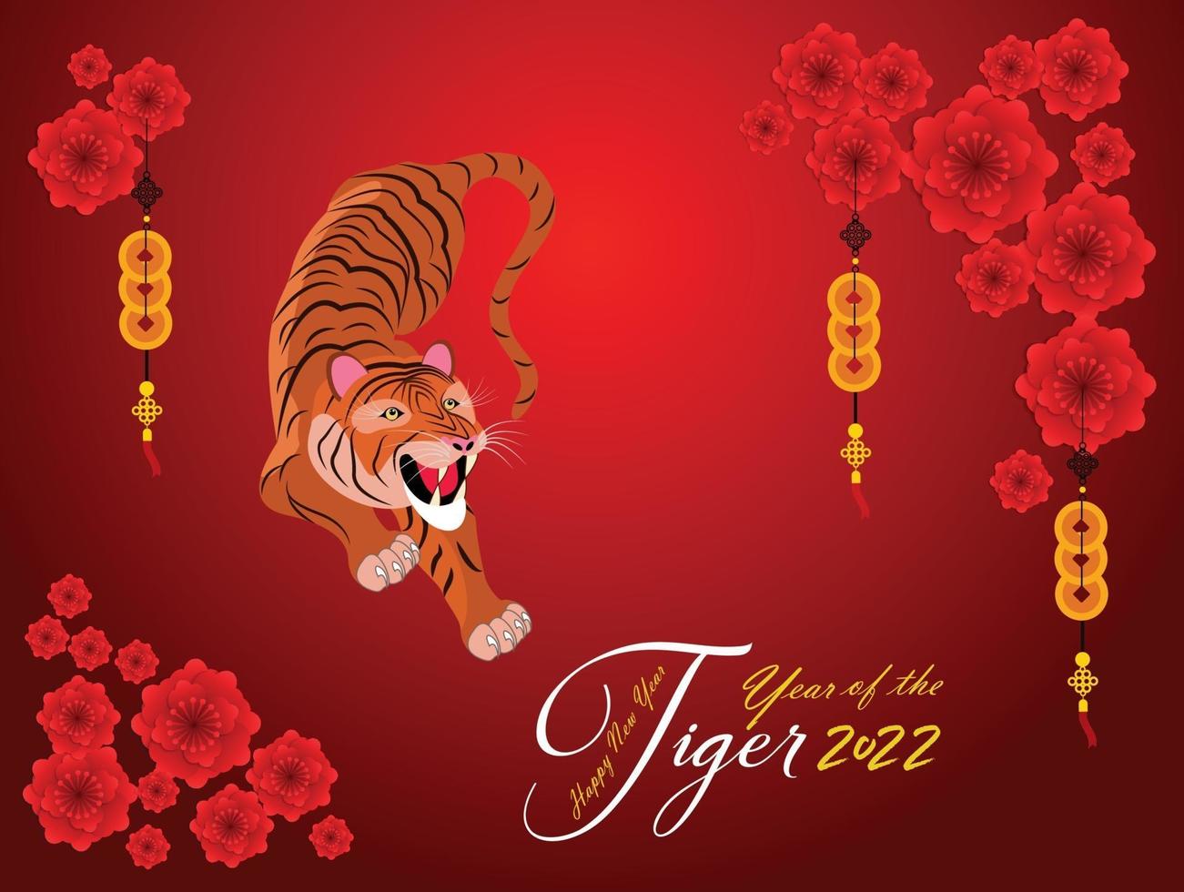 feliz año nuevo chino 2022 - año del tigre. Plantilla de diseño de banner de año nuevo lunar. vector