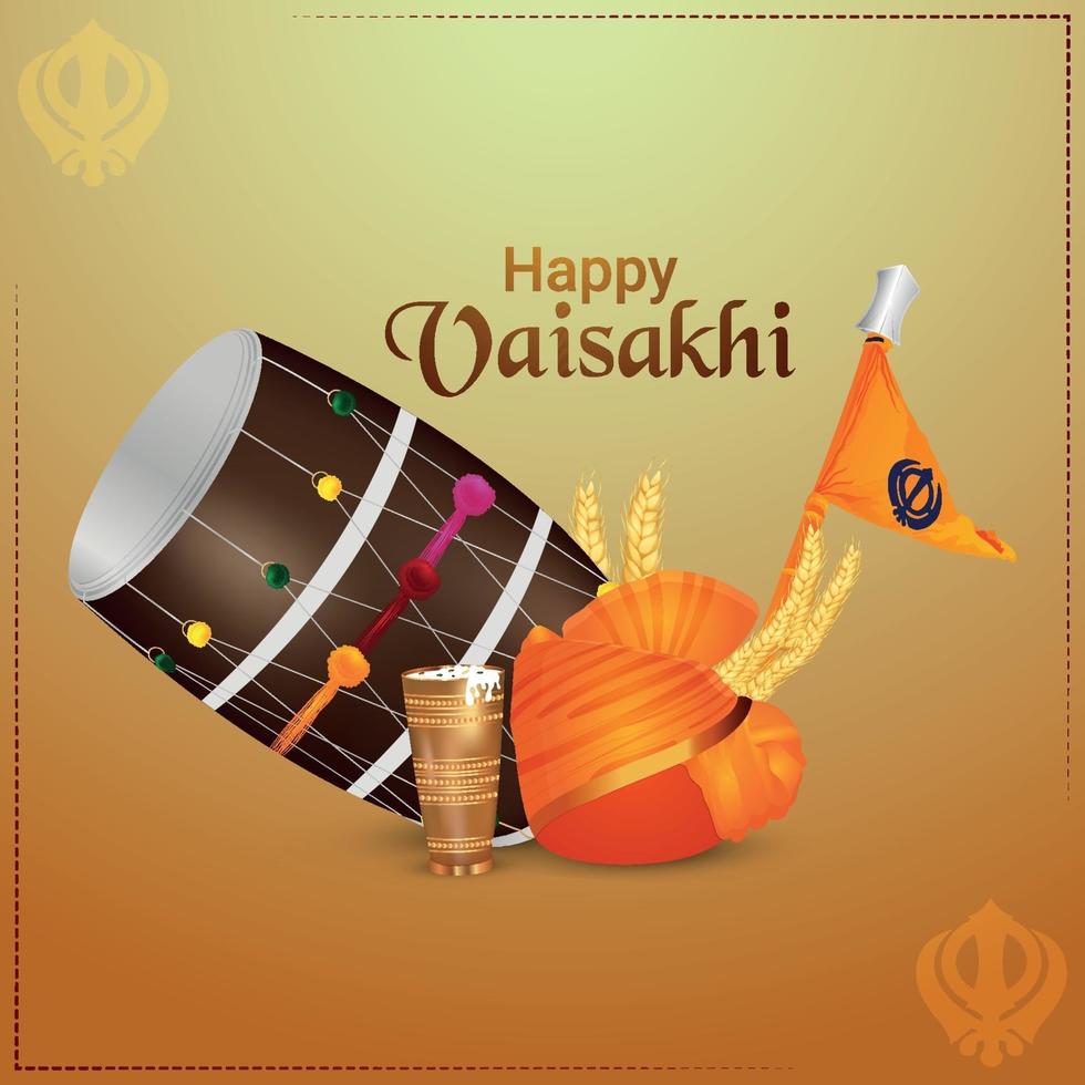 Fondo de celebración feliz vaisakhi con tambor creativo y elementos vector