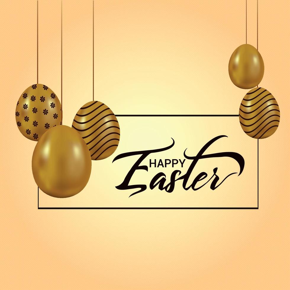 Happy easter greeting card with golden bunny vector