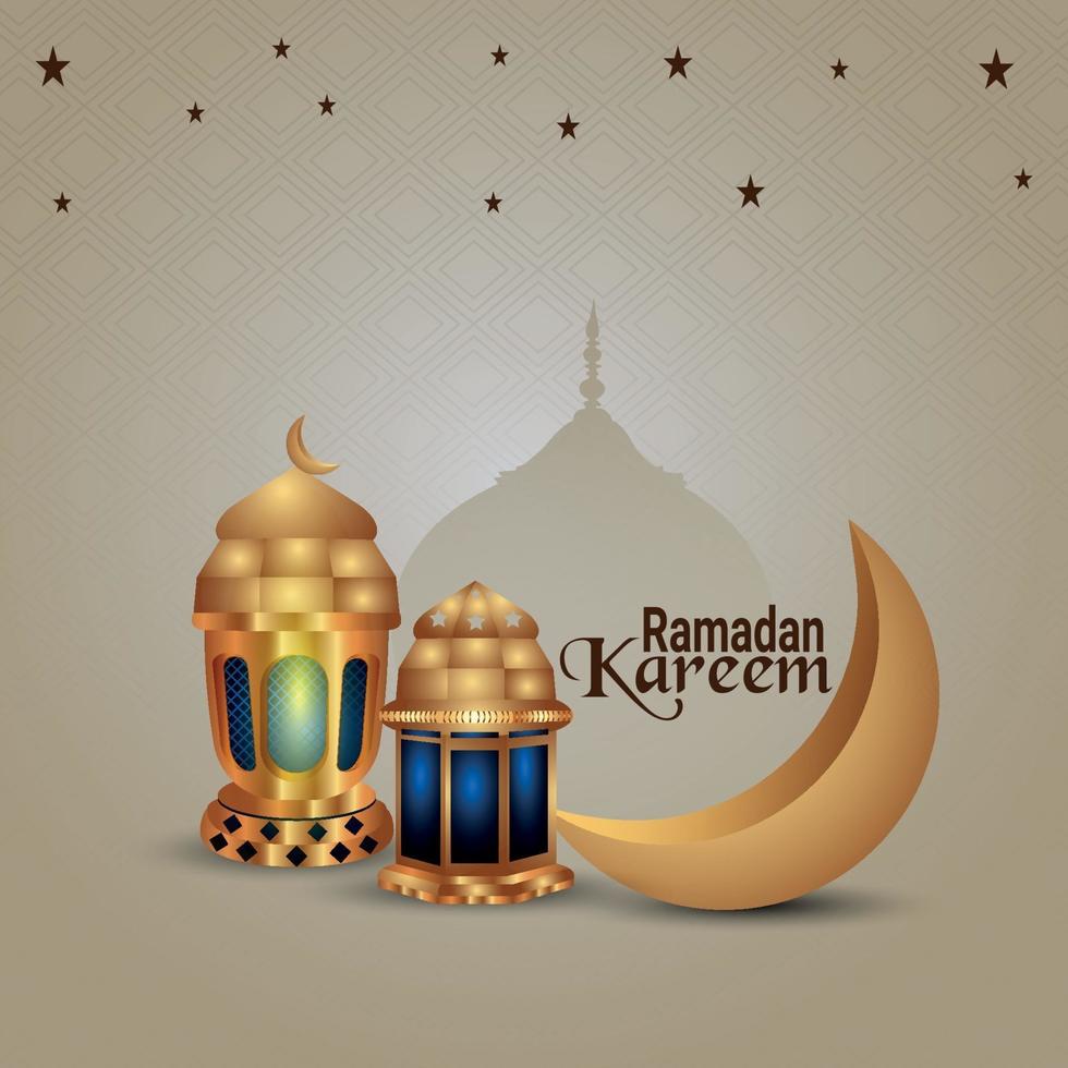 luna dorada con lámpara creativa de ramadan kareem vector