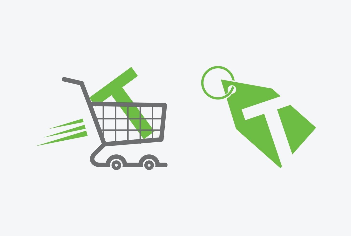 Letter T Shopping Cart and Price Tag Logos vector