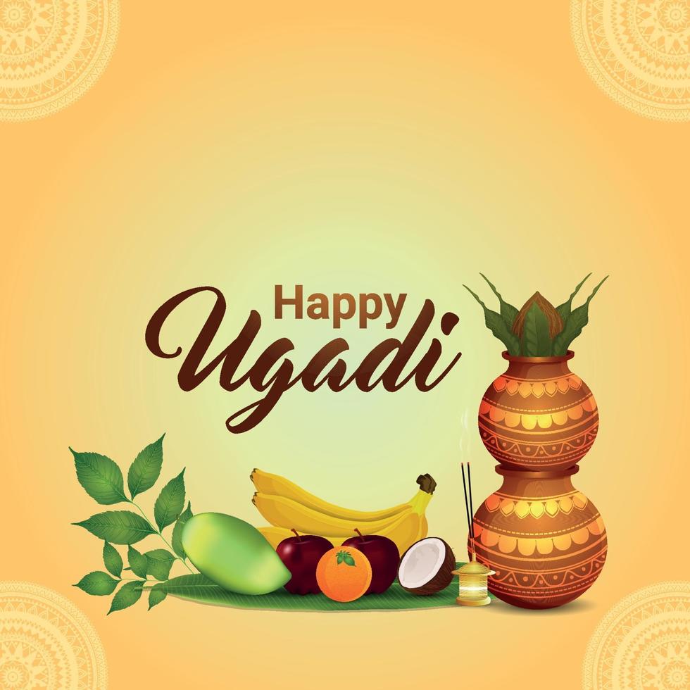 Feliz celebración de ugadi tarjeta de felicitación o antecedentes vector