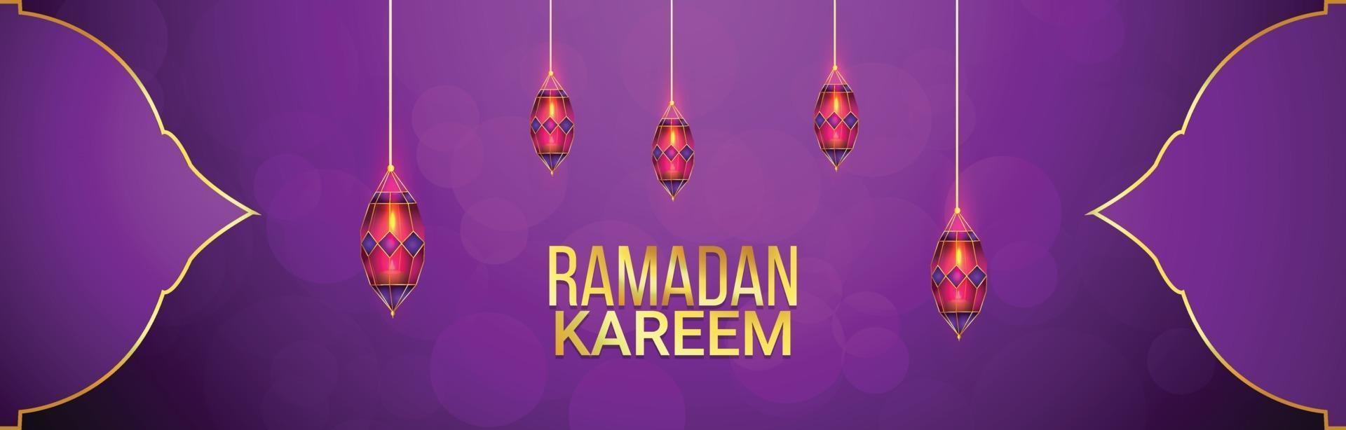 Flat Islamic greeting card ramadan kareem background vector