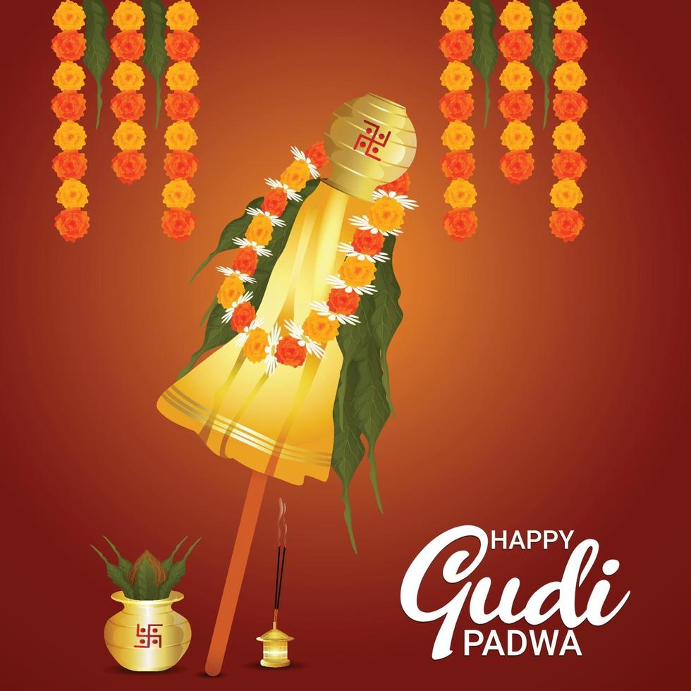 tarjeta de felicitación realista creativa de gudi padwa vector