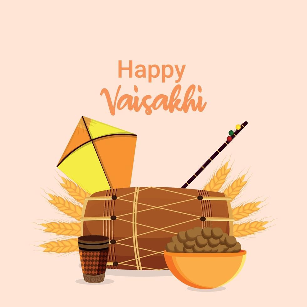 feliz tarjeta de felicitación de diseño plano vaisakhi vector