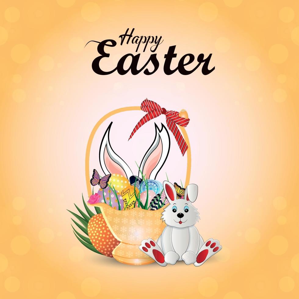 Happy easter realistic greeting card with easter eggs and bunny vector