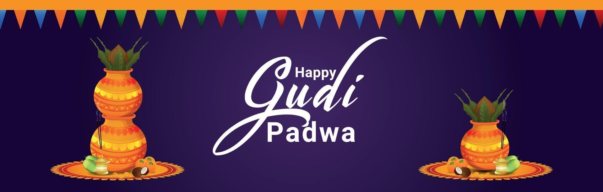 Happy ugadi festival celebration with worship pot vector