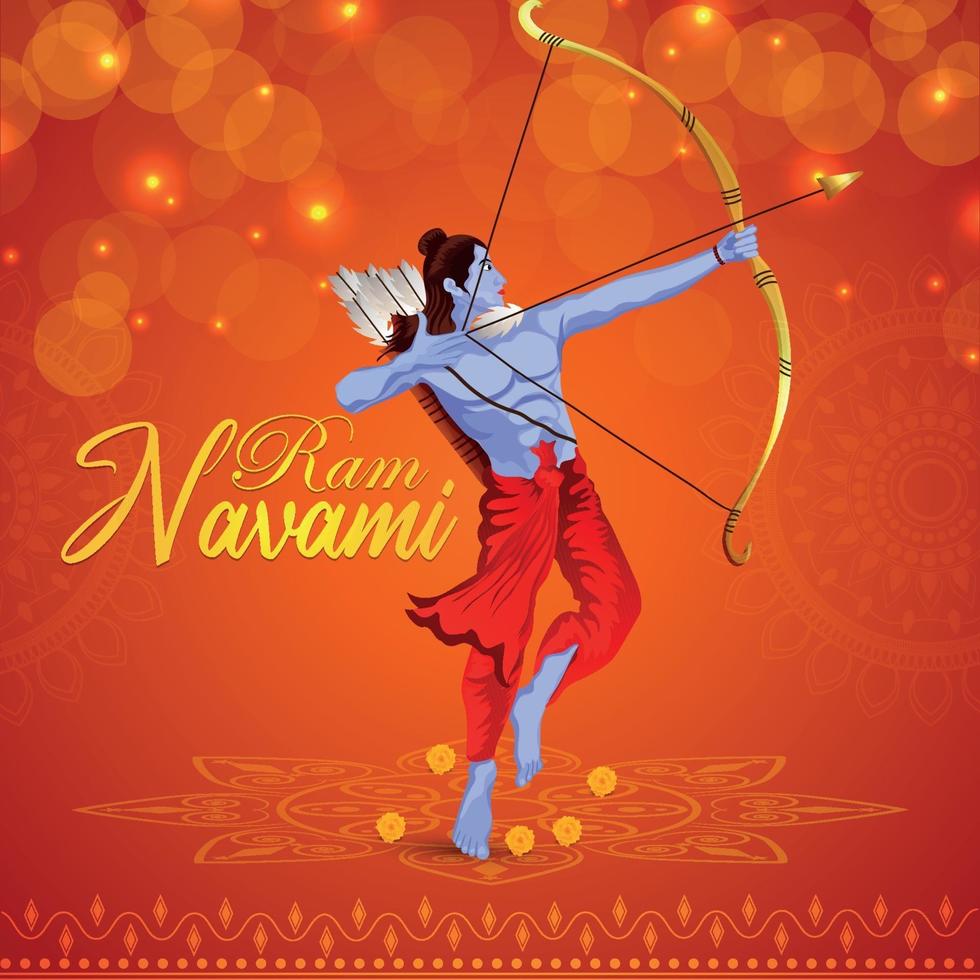 Happy ramnavami celebration greeting card with illustration vector