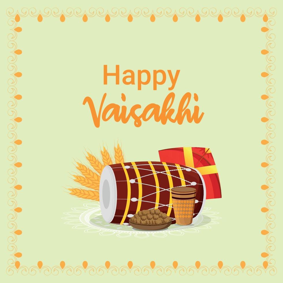 Flat design happy vaisakhi sikh festival and background vector