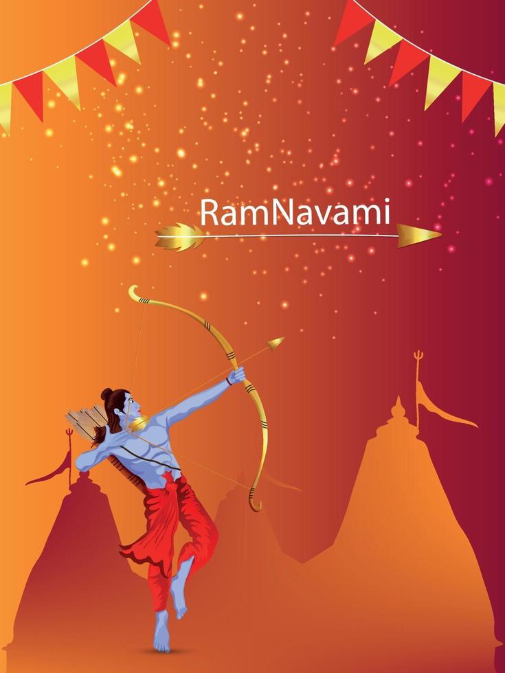 Happy ram navami banner or poster with illustration of lord rama vector