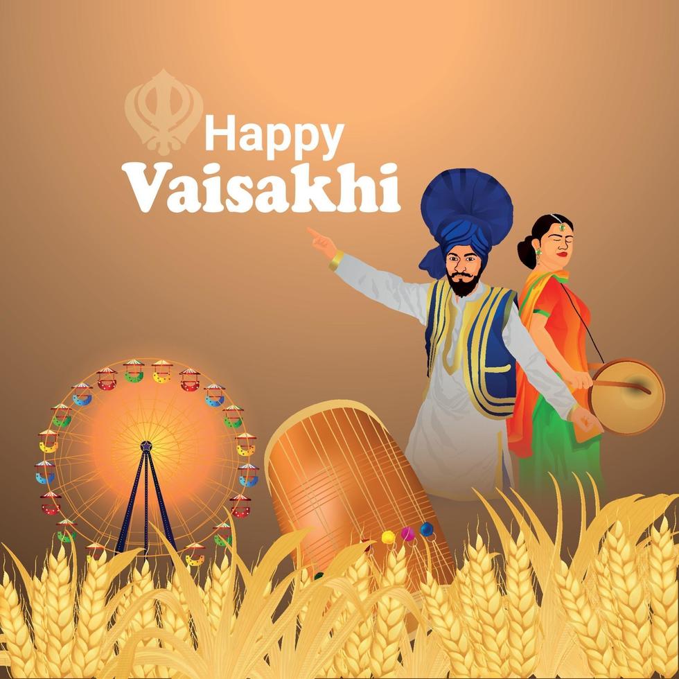 Happy Vaisakhi Punjabi Spring Harvest Festival Of Sikh Celebration  Background Royalty Free SVG, Cliparts, Vectors, And Stock Image