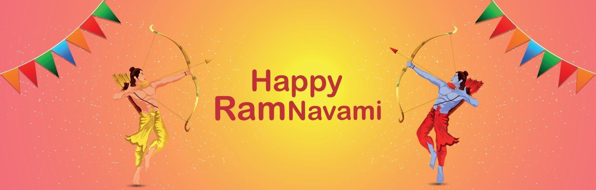 Ramnavami celebration banner with creative illustration of rama vector