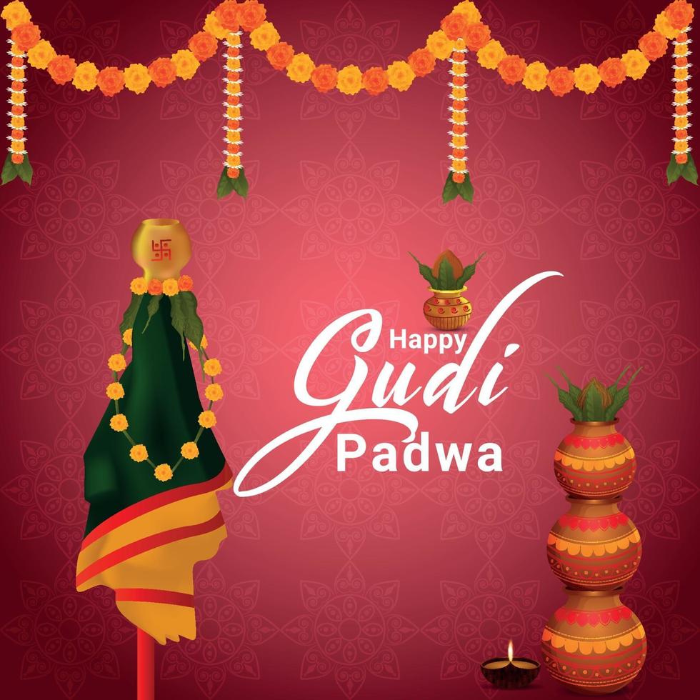 Happy gudi padwa traditional kalash and background vector