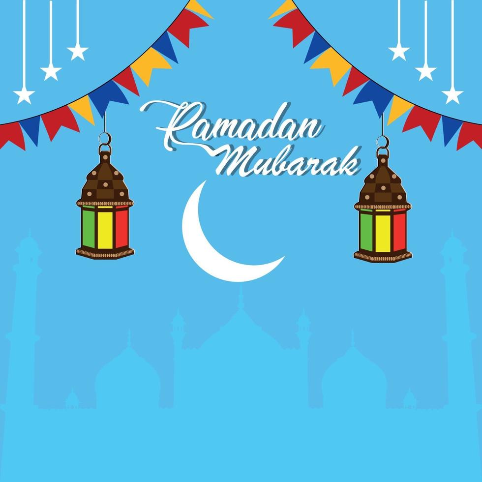 Ramadan kareem or eid mubarak flat greeting card vector