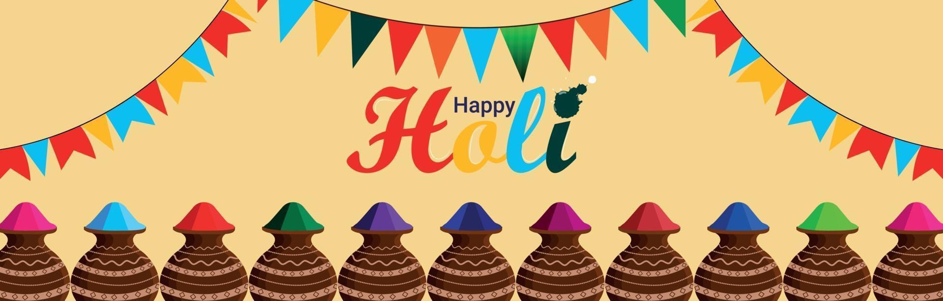 Happy holi celebration banner with colorful background and illustration vector