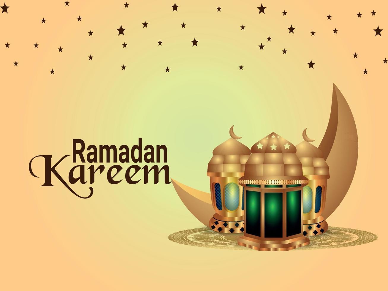 Ramadan kareem celebration background with islamic lantern and moon vector