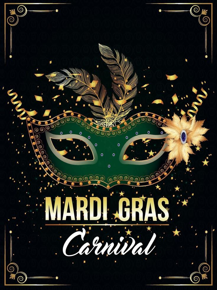 Máscara dorada y verde para fiesta de carnaval. vector