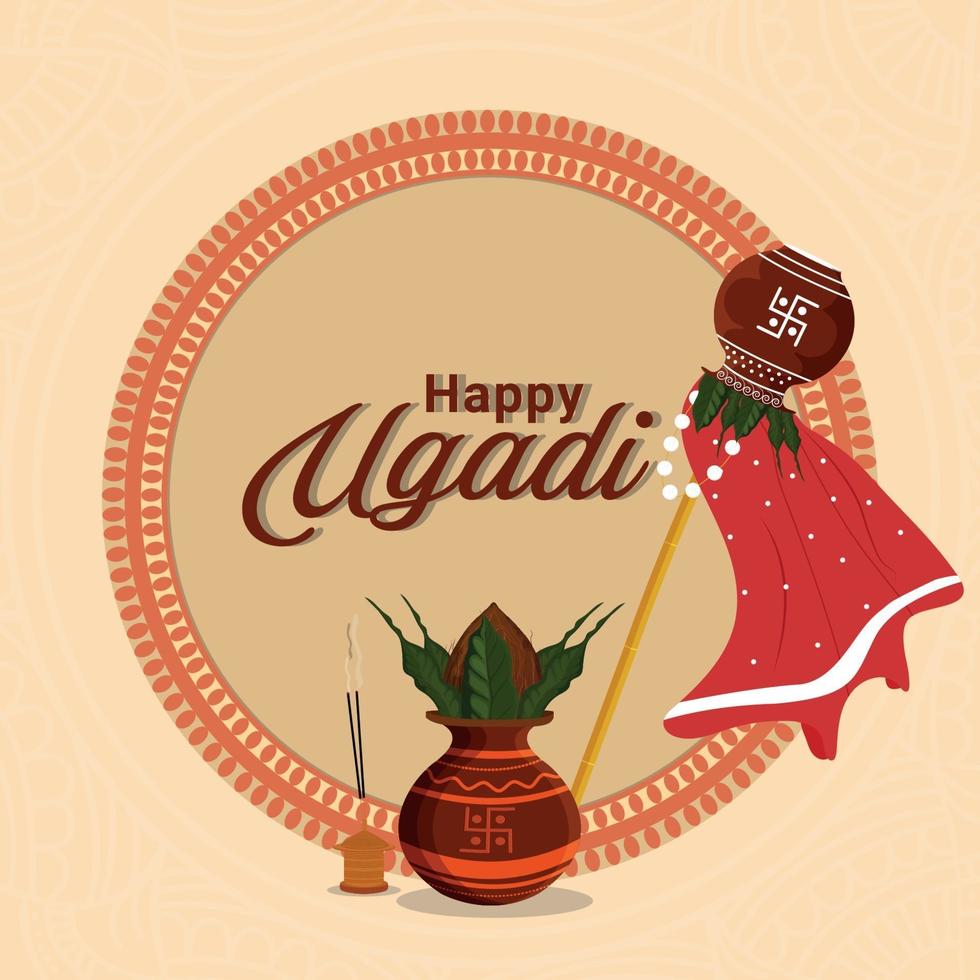 feliz ugadi tarjeta de felicitación vector