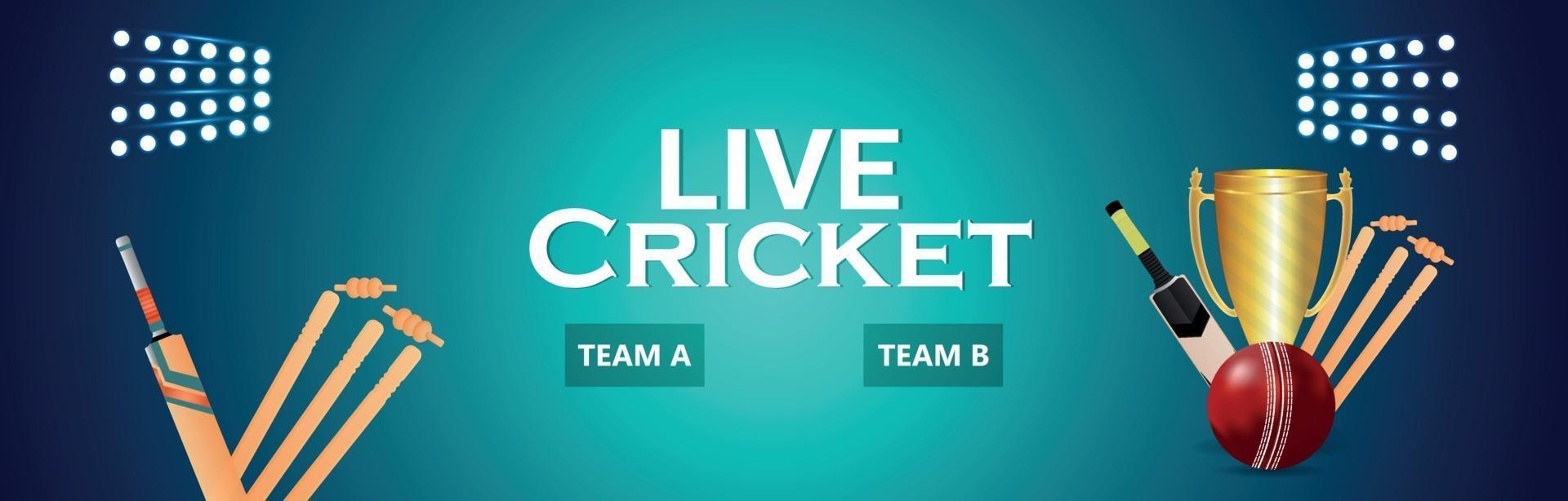 partido de torneo en vivo de cricket con trofeo vector