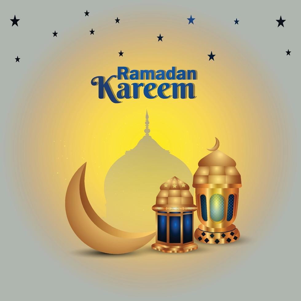 Ramadan islamic festival with golden lamp and moon vector