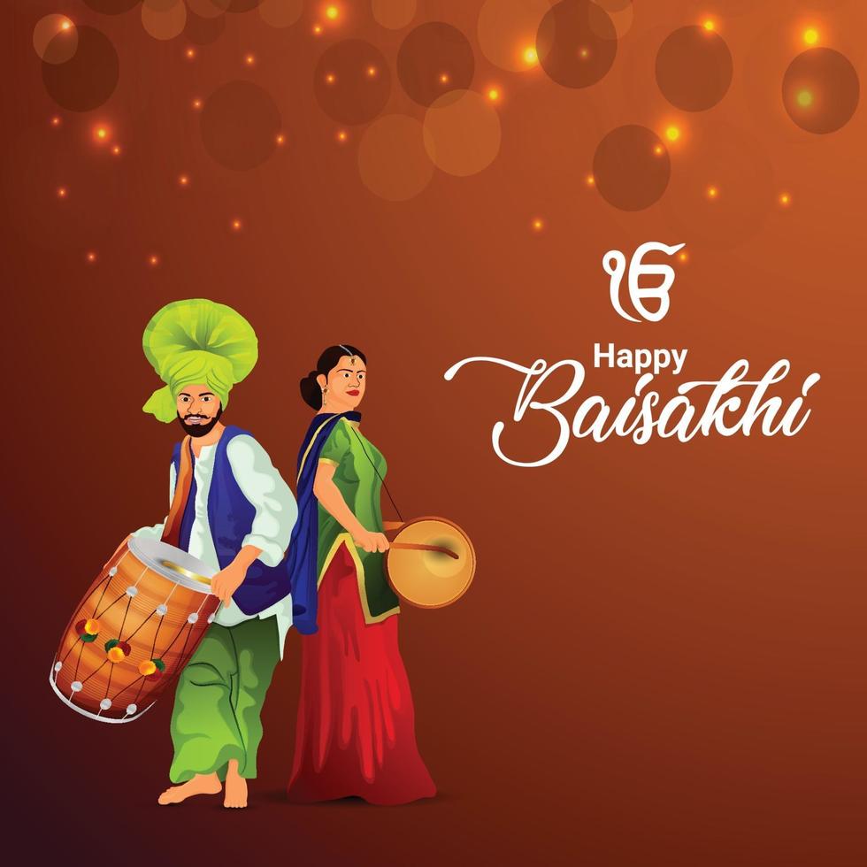 Happy vaisakhi punjabi festival with illustration vector