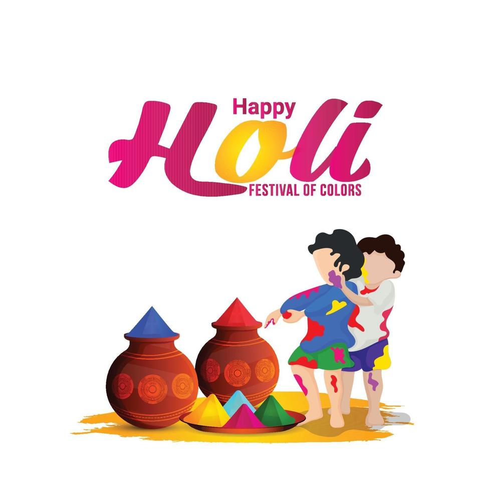 Holi realistic illustration and color mud pot and background vector