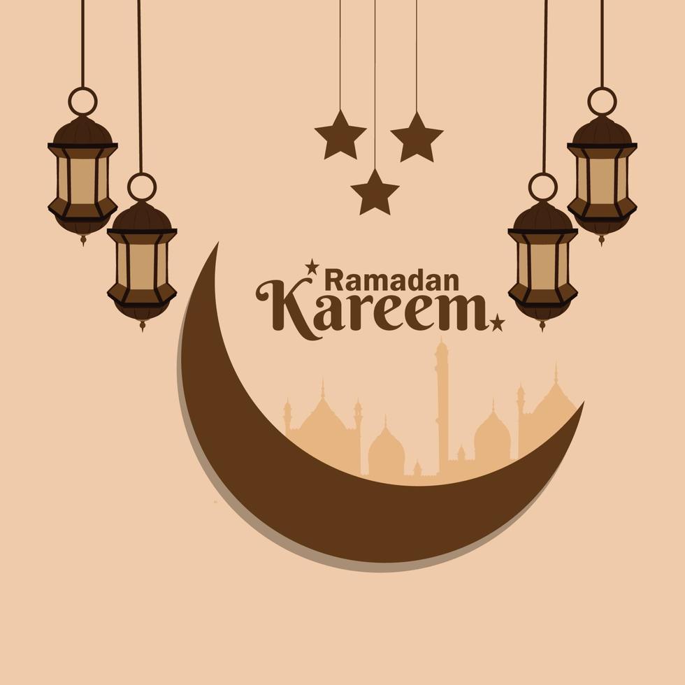 ramadan kareem o eid mubarak fondo plano y linterna vector