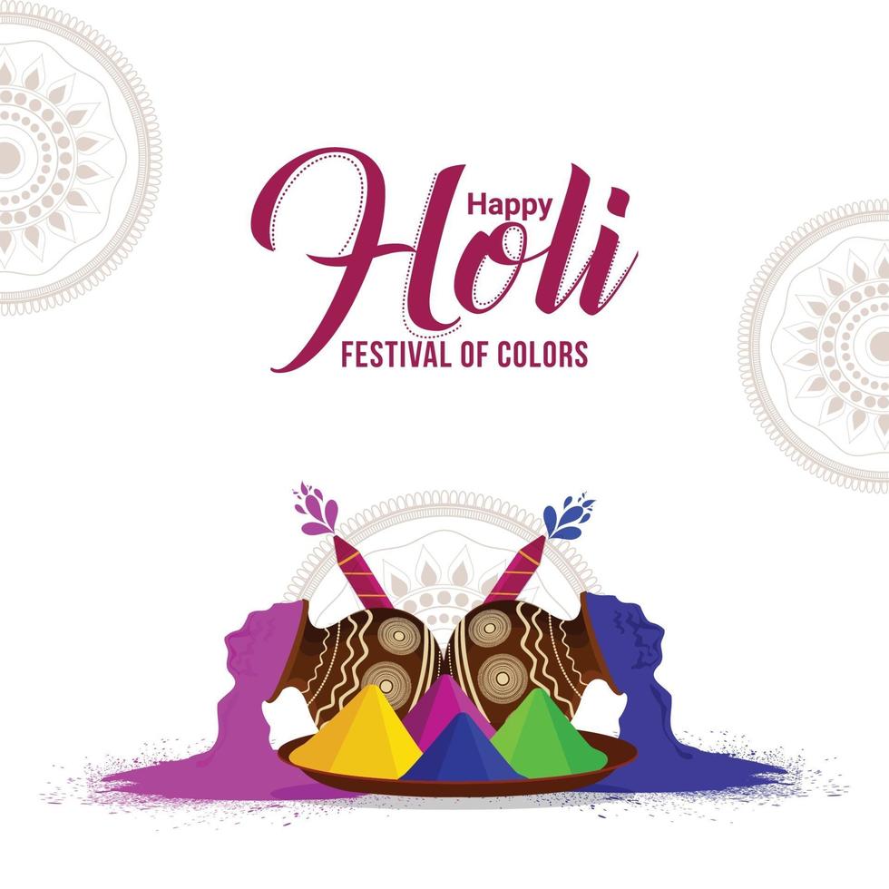 Holi indian traditional festival greeting card and background vector