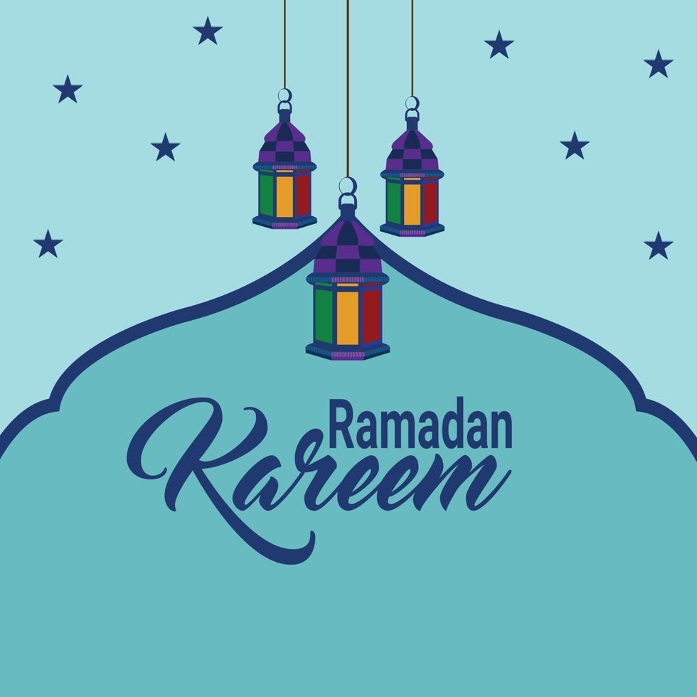 ramadan kareem o eid mubarak fondo plano y linterna vector