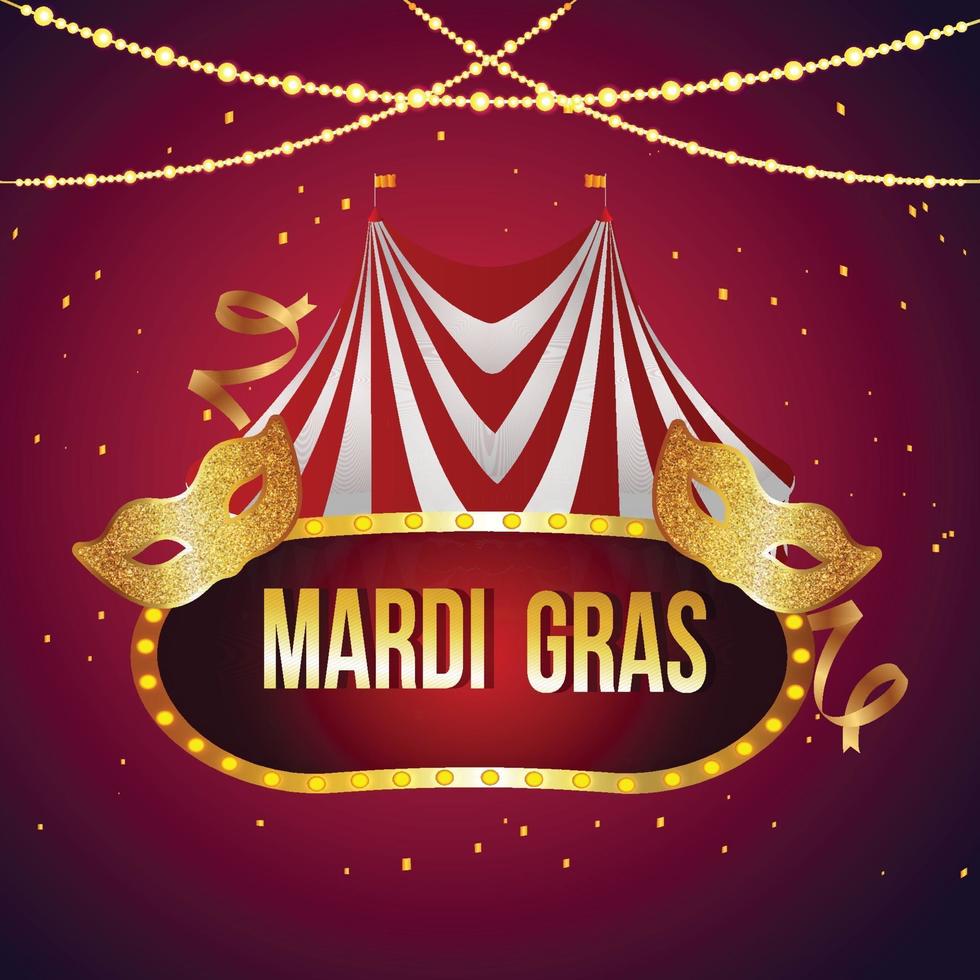 Mardi gras background with circus tent and golden mask vector