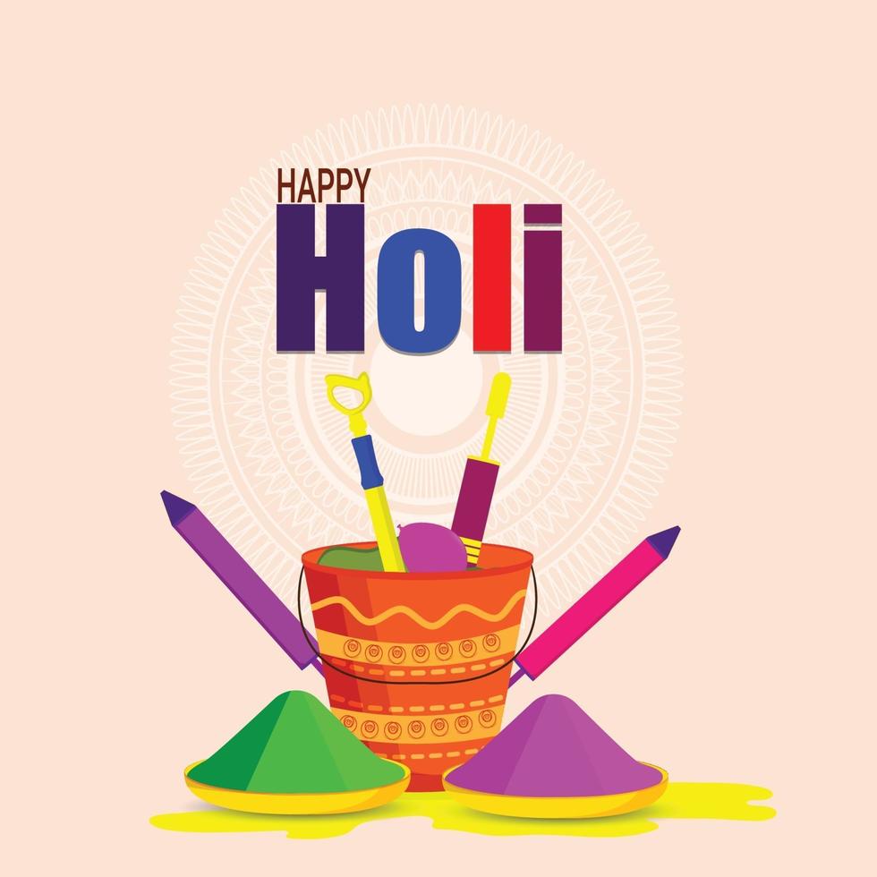 Happy holi hindua festival with color plate and drum vector