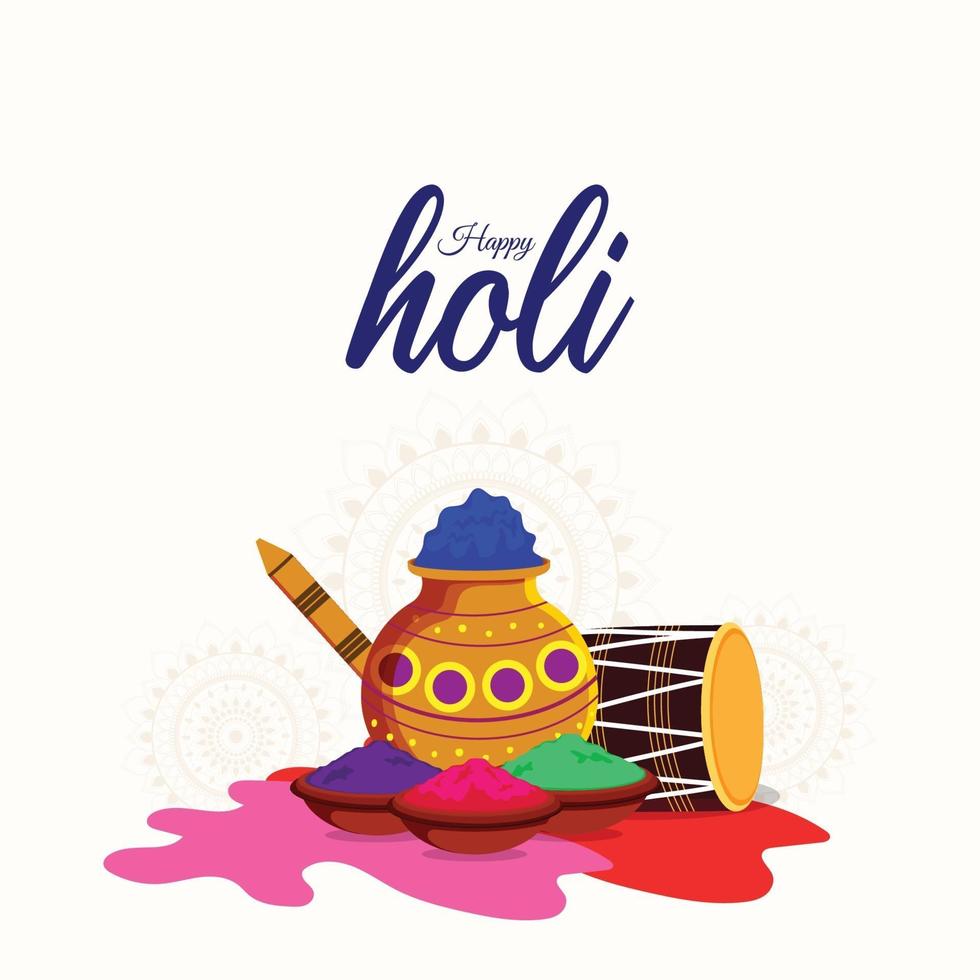 concepto de diseño plano feliz holi y con colorido color gulal vector