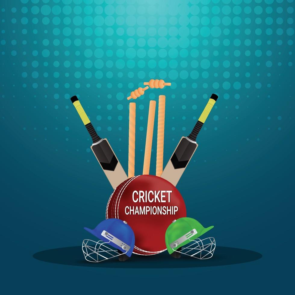 Live championship with cricket equipment and stadium vector