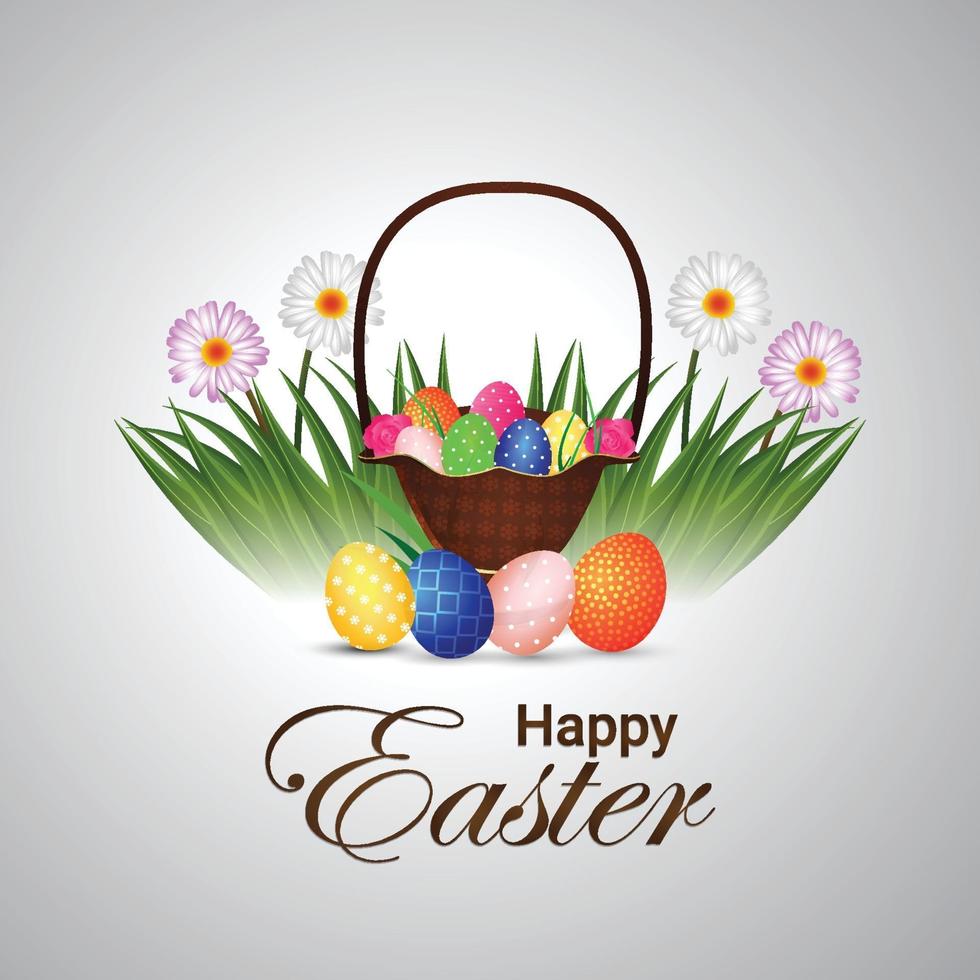 Easter illustration background with colorful painted egg with basket vector