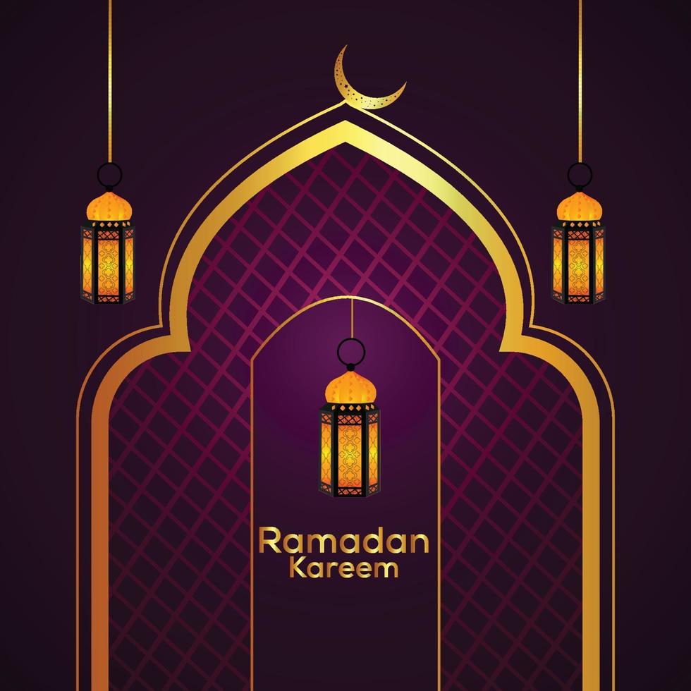 Ramadan kareem islamic design with golden lantern and background vector