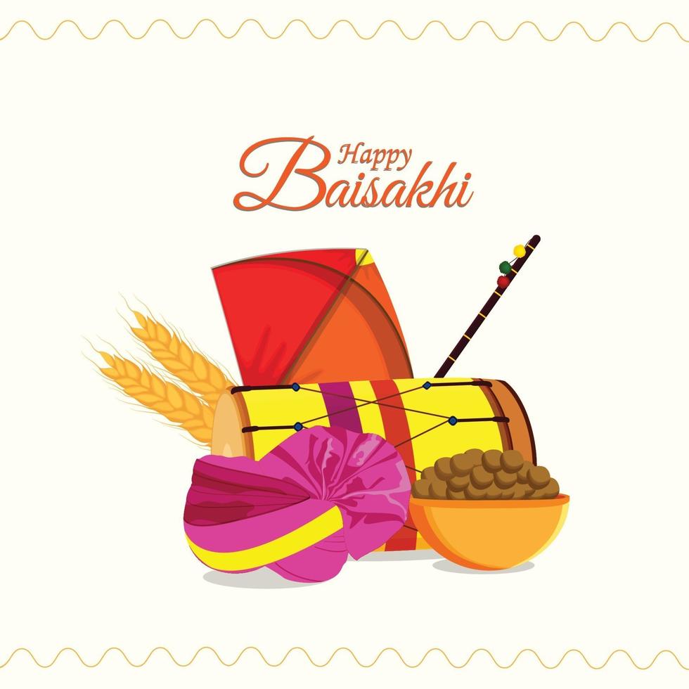 tarjeta de felicitación feliz del festival sij vaisakhi y fondo con elementos planos creativos vector