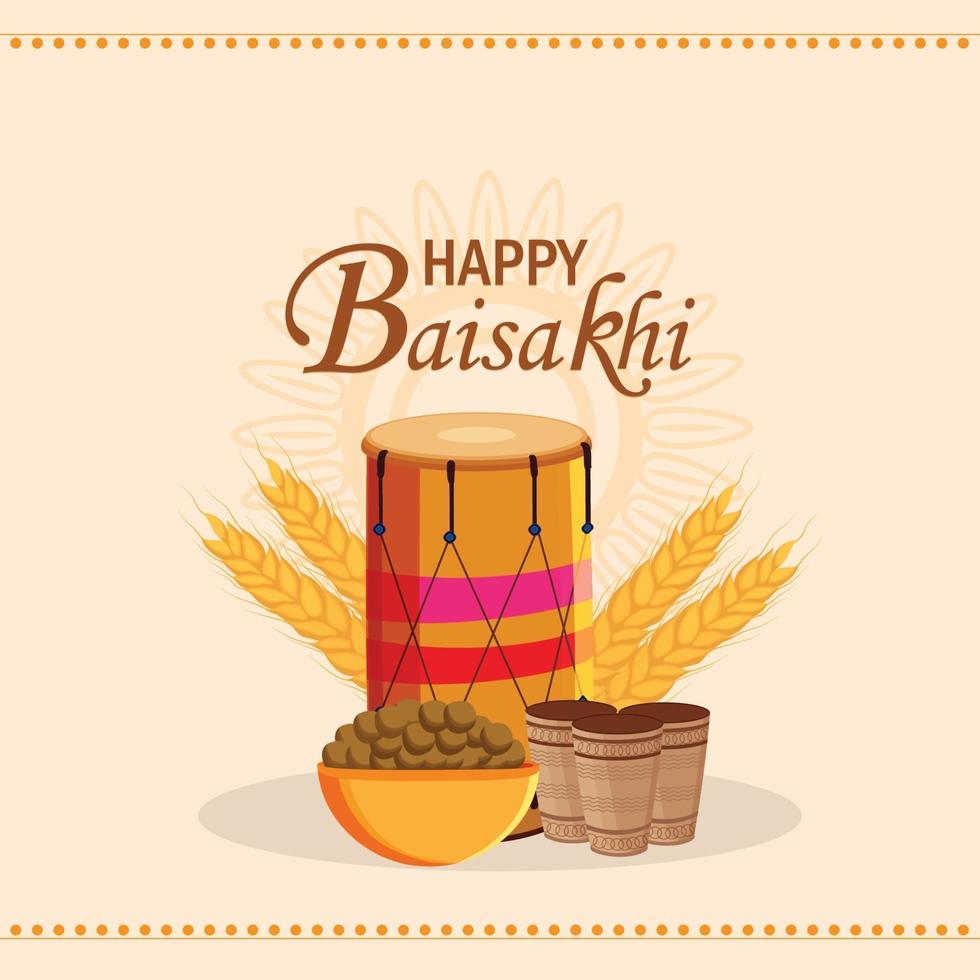 Fondo y concepto de diseño plano de celebración feliz baisakhi vector