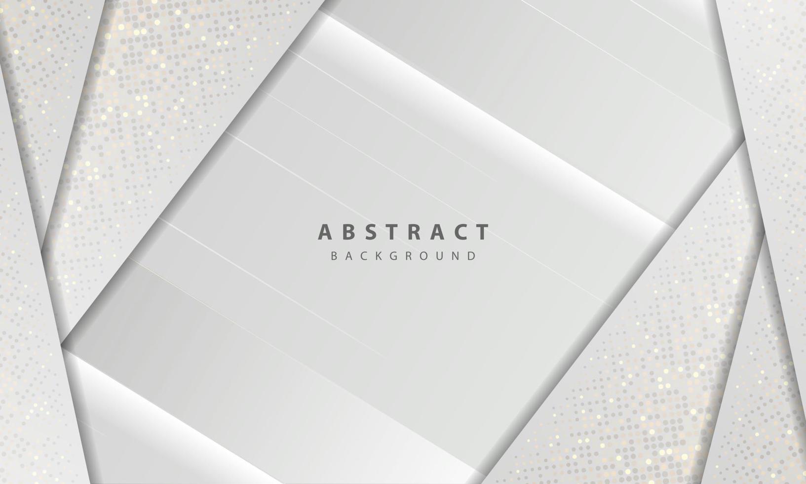 Textura de lujo y concepto moderno con decoración de elementos de puntos de brillos plateados. Fondo abstracto blanco con capas superpuestas de formas de papel. vector