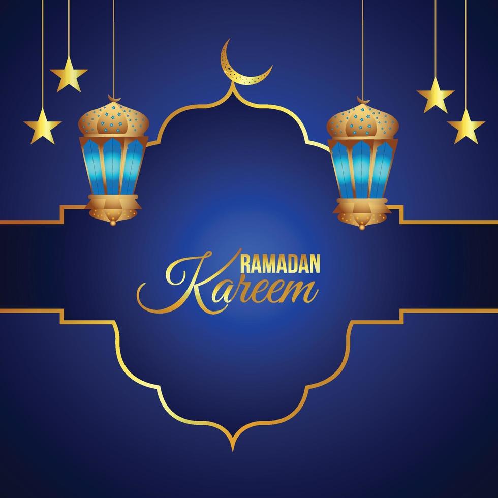 Golden lantern and moon of ramadan kareem vector