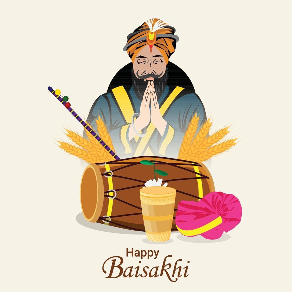 Happy baisakhi celebration flat design concept and background vector