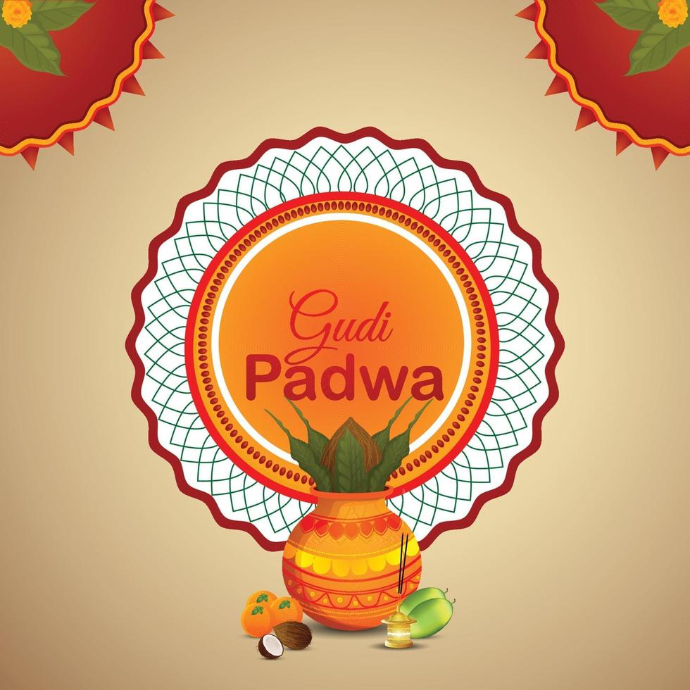 gudi padwa realista y fondo abstracto con kalash vector