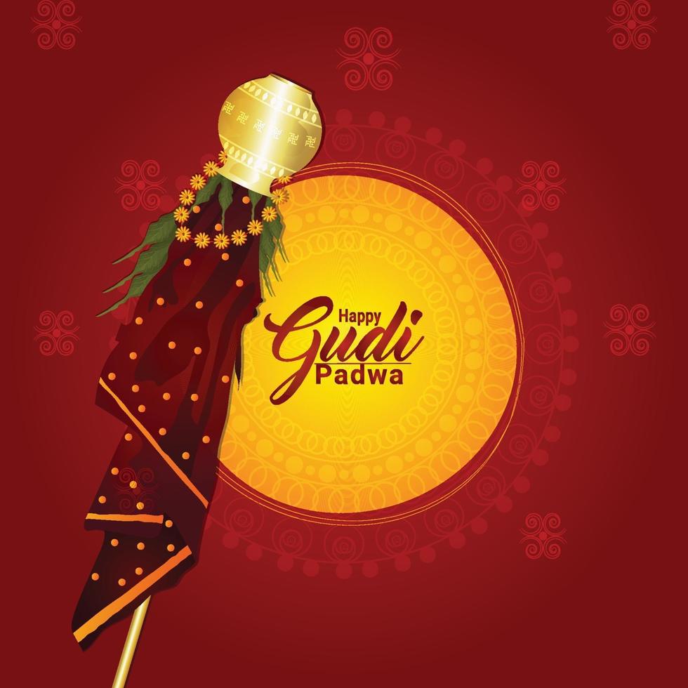Traditinal bamboo and kalash of gudi padwa greeting card vector