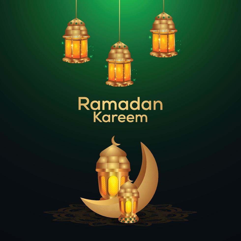 Golden lantern and moon of ramadan kareem vector