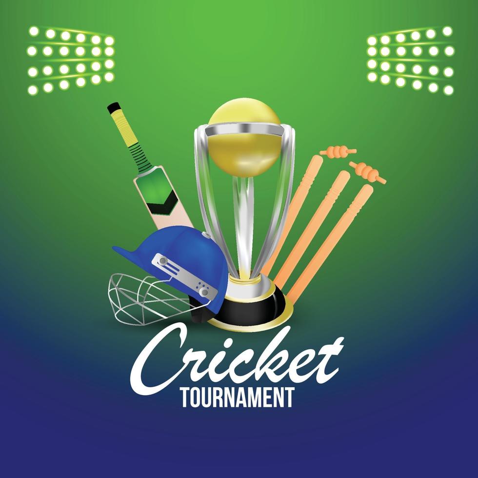 Cricket championship stadium background with cricket championship trophy vector