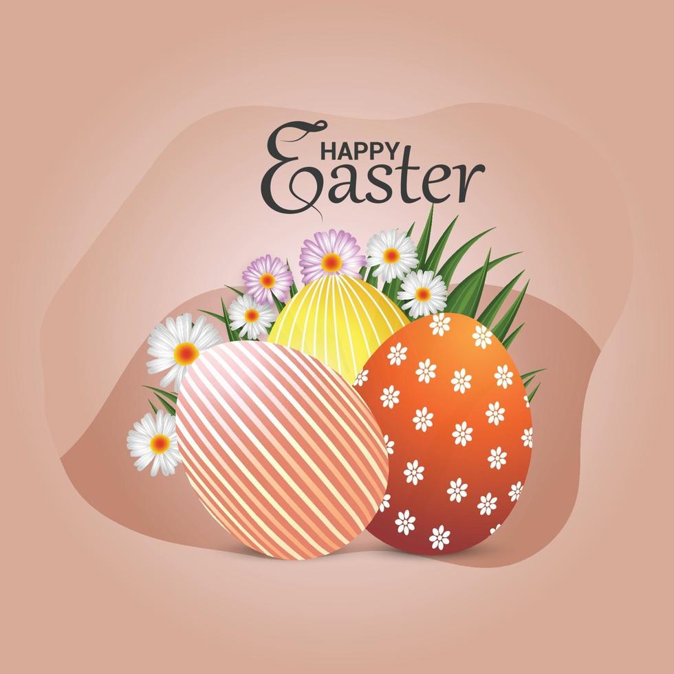 Fondo de feliz celebración de pascua con huevos de pascua y conejito de pascua vector