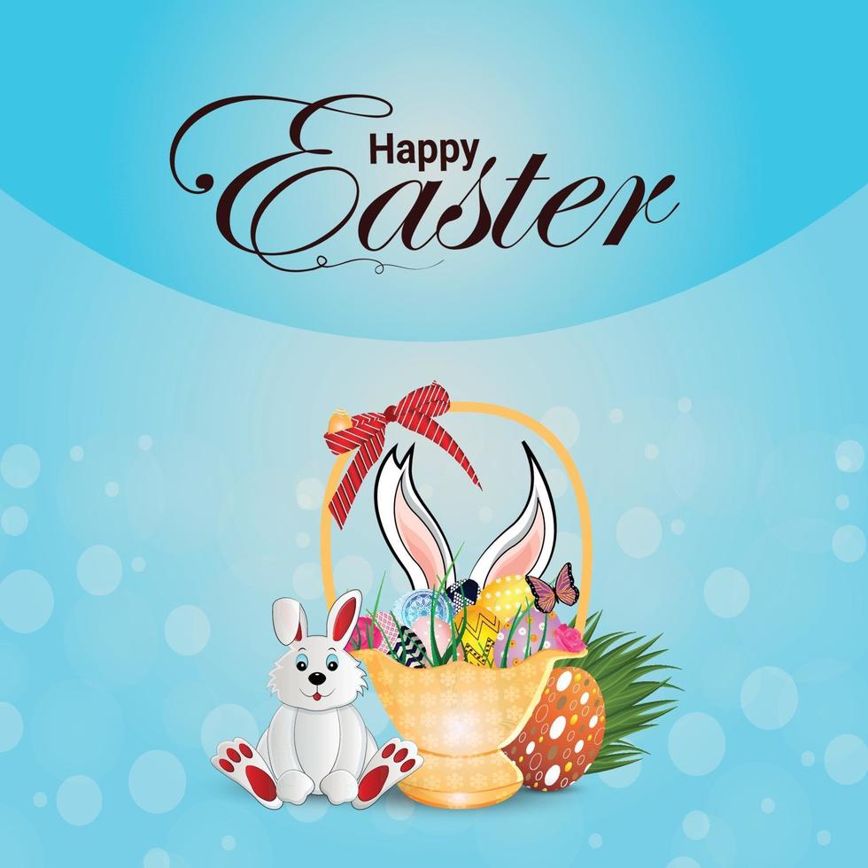 Happy easter celebration background with easter eggs and easter bunny vector