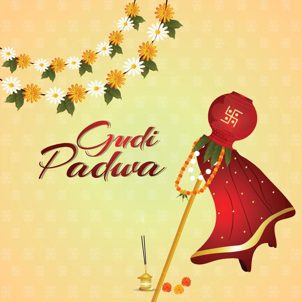 Gudi padwa traditional kalash with creative background vector