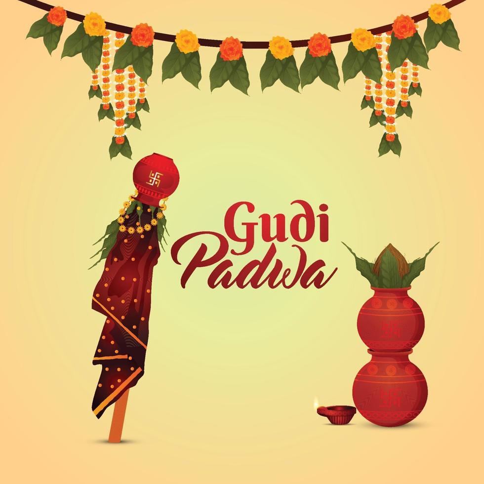 Happy gudi padwa vector illustration and background