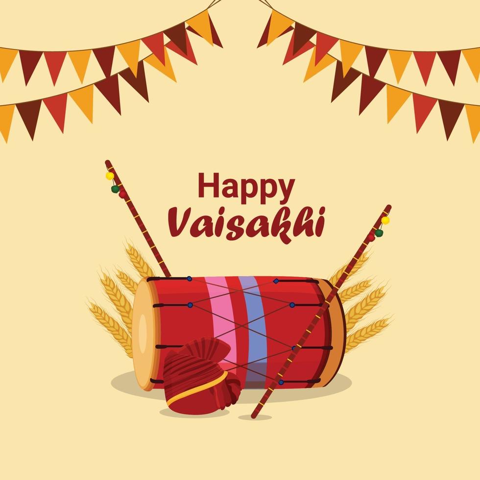 Happy vaisakhi flat design concept with vector illustartion and background